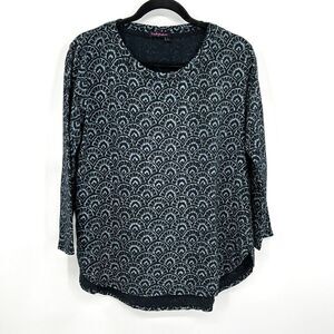 FRESH PRODUCE Navy Light Blue Design Boxy Long Sleeve Crew Neck Shirt Size Large